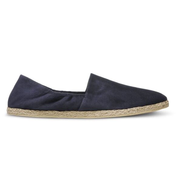 VINCE Womens Navy Leather Espadrille 37.5 Ruched Stretch Meryl Round Toe Slip On - Picture 3 of 11